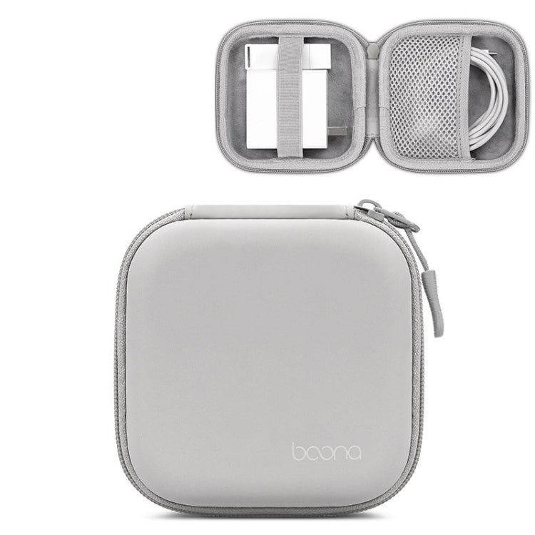 Baona BN-F017 Leather Digital Headphone Cable U Disk Storage Bag, Specification: Large Square Gray