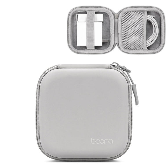 Baona BN-F017 Leather Digital Headphone Cable U Disk Storage Bag, Specification: Large Square Gray
