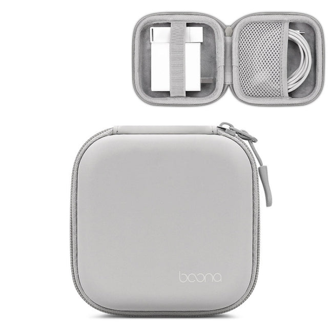 Baona BN-F017 Leather Digital Headphone Cable U Disk Storage Bag, Specification: Large Square Gray