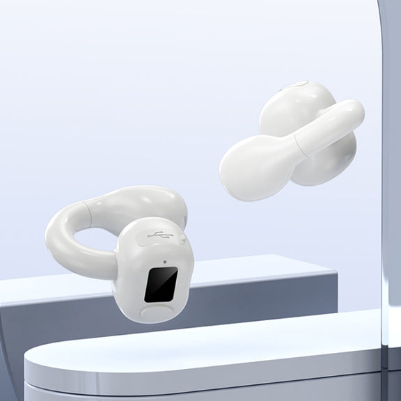 M10 IPX5 Water-resistant Ear Clip Bluetooth Earphones, Style: Doble White