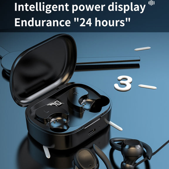 S260 Hanging Ear With Charging Bin Digital Display Stereo Bluetooth Earphones(Black)
