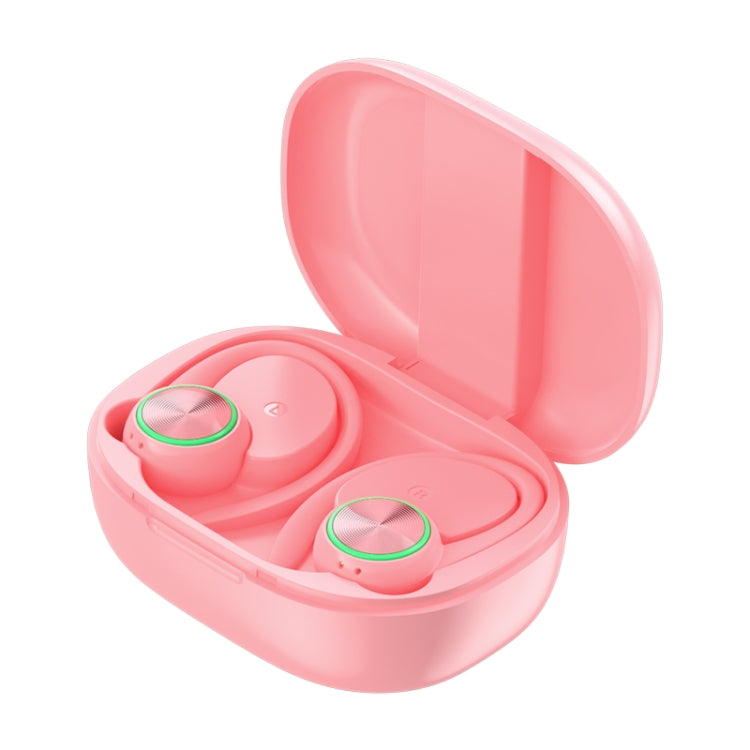 R201 With Charging Bin Hanging Ear Stereo Digital Display Bluetooth Earphones(Pink)