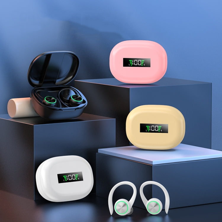 R201 With Charging Bin Hanging Ear Stereo Digital Display Bluetooth Earphones(Pink)