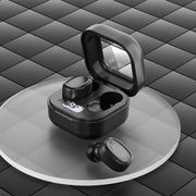 With Charging Bin Stereo Wireless Bluetooth Earphones, Style: BY18 Digital Display Black
