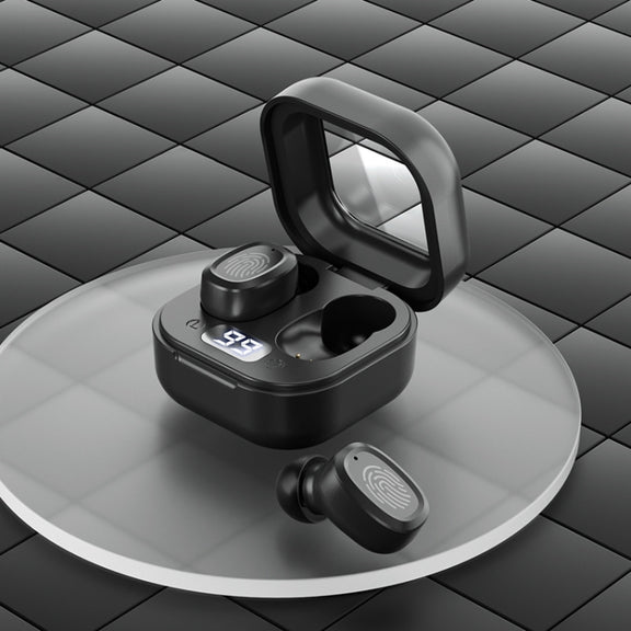 With Charging Bin Stereo Wireless Bluetooth Earphones, Style: BY18 Digital Display Black