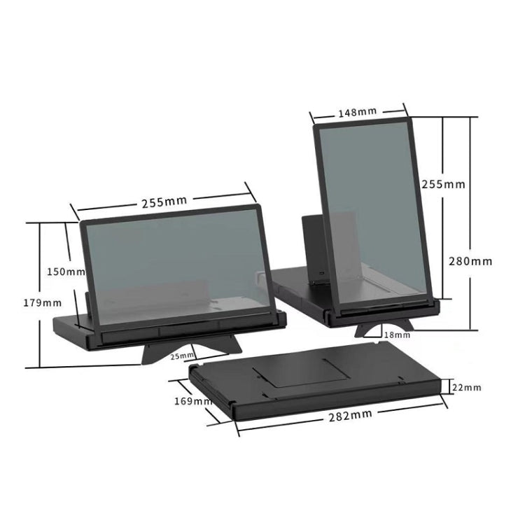 12-Inch Dual-HD Lens Horizontal Vertical Mobile Phone Screen Amplifier(Black)