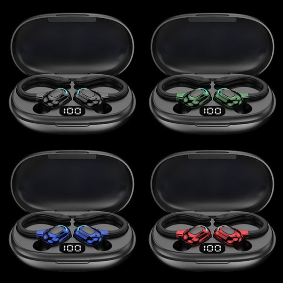 F8 Hanging Ear Stereo Wireless Bluetooth Earphones With Charging Bin(Blue Double Ear)