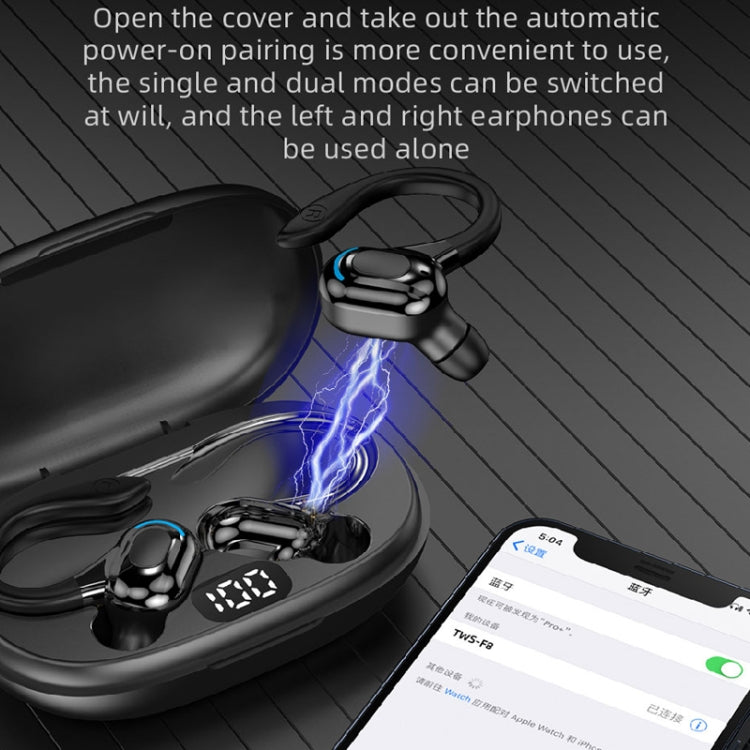 F8 Hanging Ear Stereo Wireless Bluetooth Earphones With Charging Bin(Blue Double Ear)