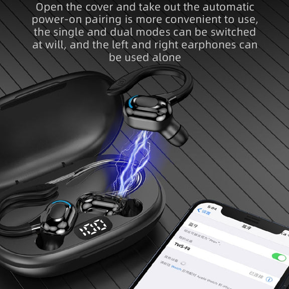 F8 Hanging Ear Stereo Wireless Bluetooth Earphones With Charging Bin(Black Double Ear)