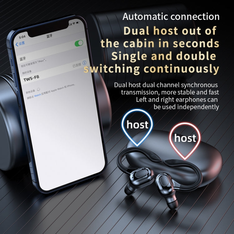 F8 Hanging Ear Stereo Wireless Bluetooth Earphones With Charging Bin(Blue Double Ear)