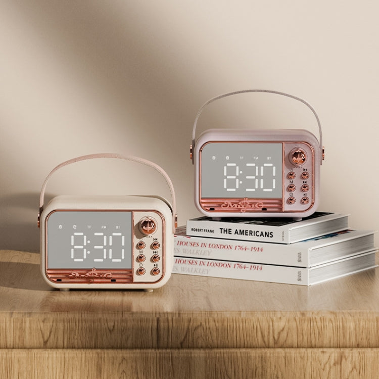 S11 Handheld Retro Alarm Clock Bluetooth Speaker Desktop Portable Clock(Beige)