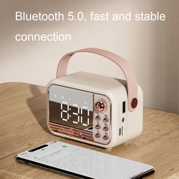 S11 Handheld Retro Alarm Clock Bluetooth Speaker Desktop Portable Clock(Beige)
