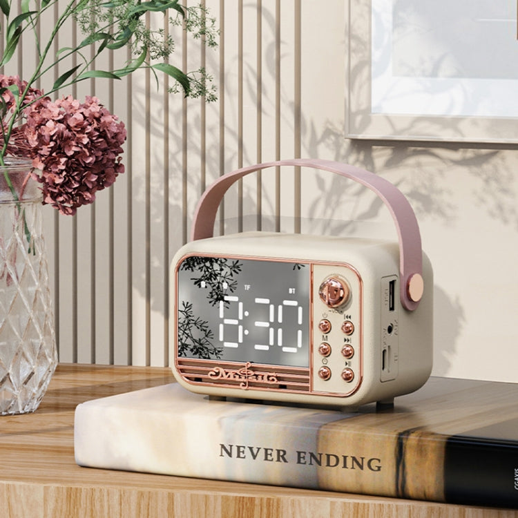 S11 Handheld Retro Alarm Clock Bluetooth Speaker Desktop Portable Clock(Beige)