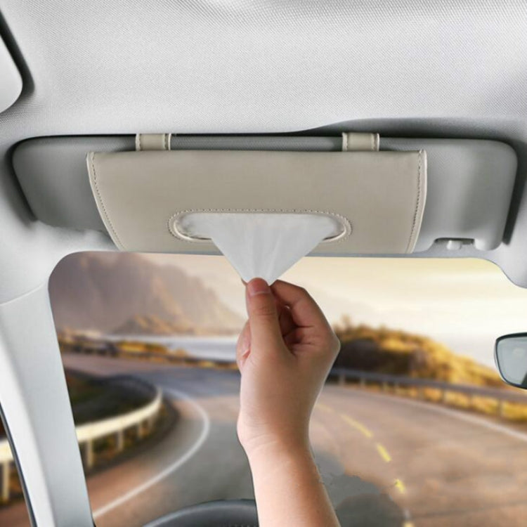 Car Sun Visor Tissue Holder Leather Hanging Storage Box(Beige)