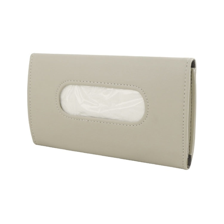 Car Sun Visor Tissue Holder Leather Hanging Storage Box(Beige)