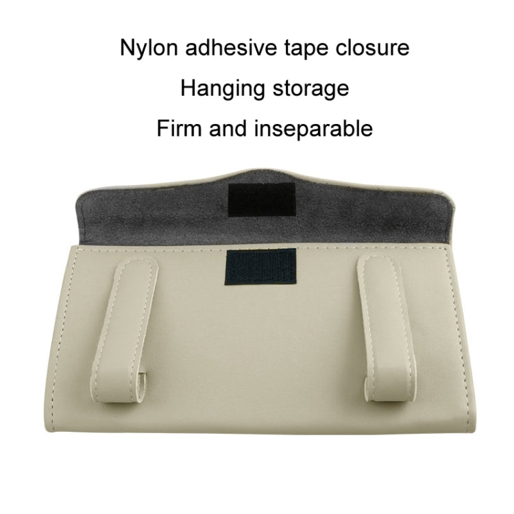 Car Sun Visor Tissue Holder Leather Hanging Storage Box(Beige)
