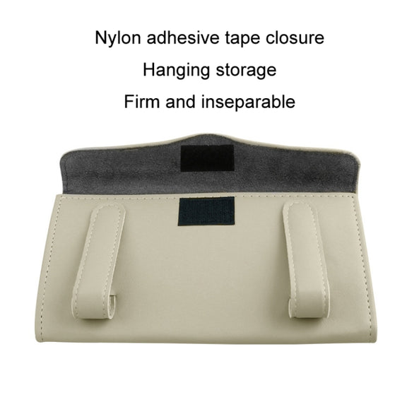 Car Sun Visor Tissue Holder Leather Hanging Storage Box(Beige)