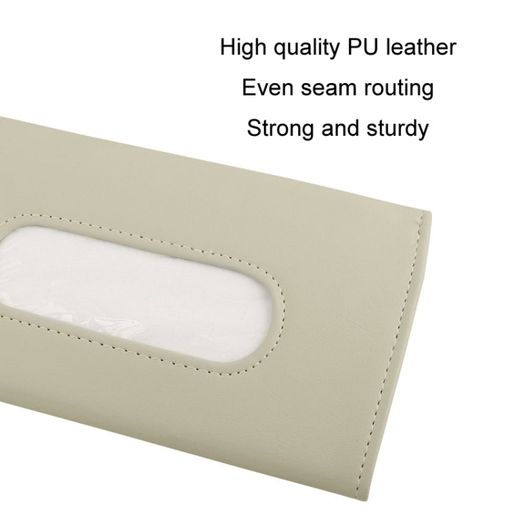 Car Sun Visor Tissue Holder Leather Hanging Storage Box(Beige)