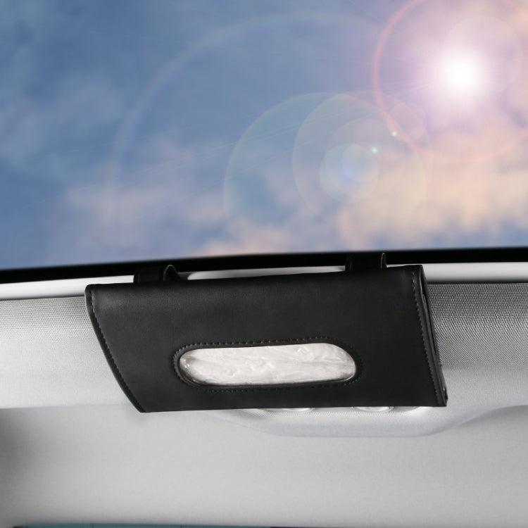 Car Sun Visor Tissue Holder Leather Hanging Storage Box(Beige)