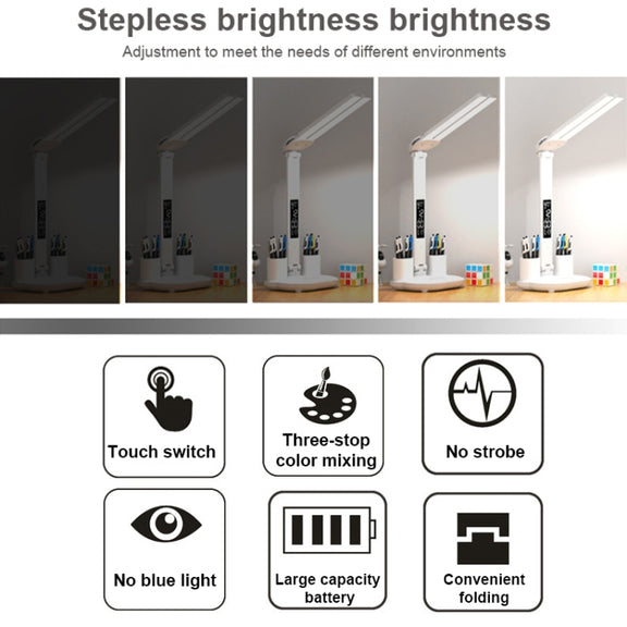 LED Intelligent Digital Display Foldable Desk Lamp, Style: Double Head Charging 3200mAh