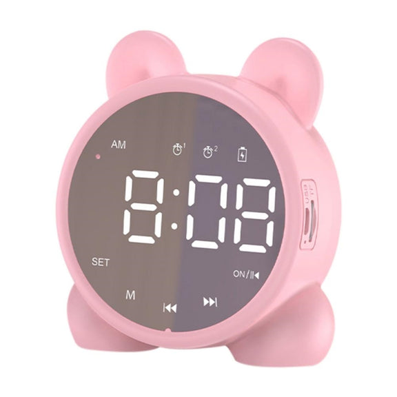 P1 Mini Card Mirror Clock Wireless Bluetooth Speaker with FM Radio(Pink)