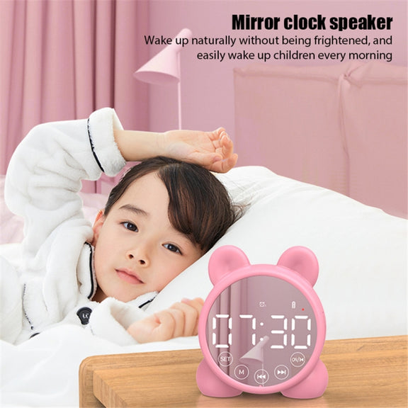 P1 Mini Card Mirror Clock Wireless Bluetooth Speaker with FM Radio(White)
