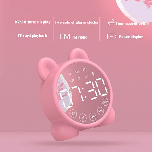 P1 Mini Card Mirror Clock Wireless Bluetooth Speaker with FM Radio(Light Green)