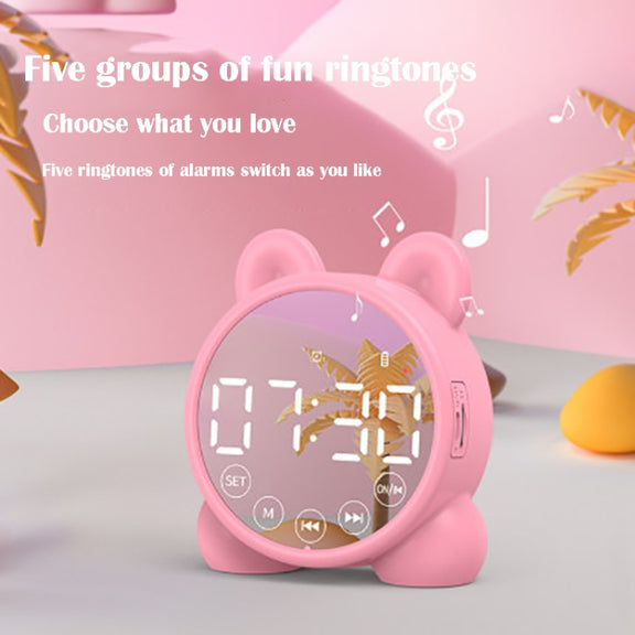 P1 Mini Card Mirror Clock Wireless Bluetooth Speaker with FM Radio(White)