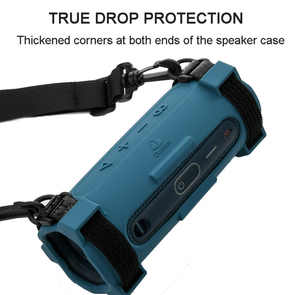 For JBL Flip 6 Speaker Bag Travel Carrying Silicone Case With Shoulder Strap(Blue)