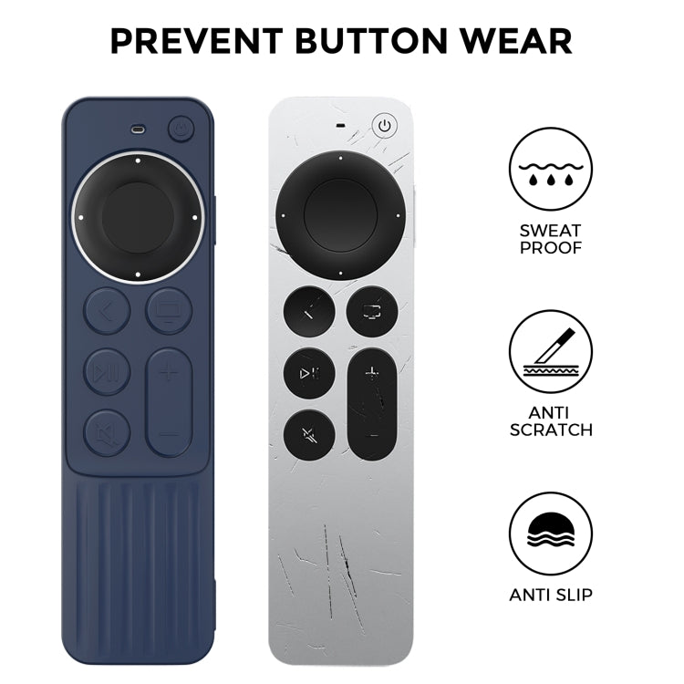 For Apple TV Siri Remote 2/3 AhaStyle PT166 Remote Controller Silicone Protective Case Striped Non-Slip Anti-Drop Cover(Midnight Blue)