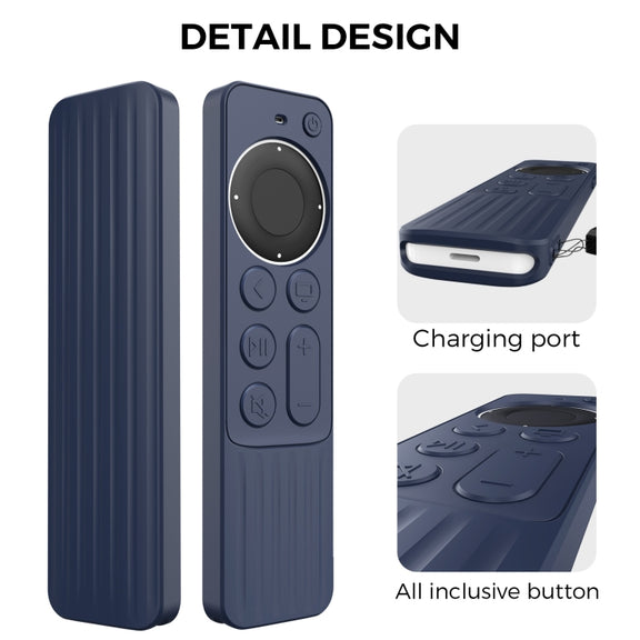 For Apple TV Siri Remote 2/3 AhaStyle PT166 Remote Controller Silicone Protective Case Striped Non-Slip Anti-Drop Cover(Black)