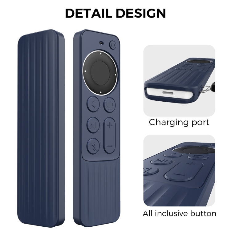 For Apple TV Siri Remote 2/3 AhaStyle PT166 Remote Controller Silicone Protective Case Striped Non-Slip Anti-Drop Cover(Midnight Blue)