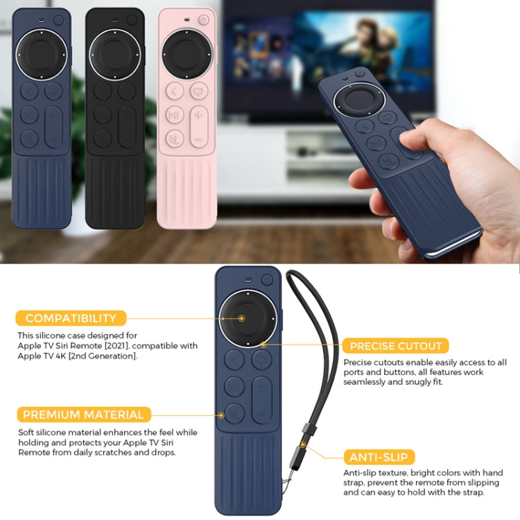 For Apple TV Siri Remote 2/3 AhaStyle PT166 Remote Controller Silicone Protective Case Striped Non-Slip Anti-Drop Cover(Black)