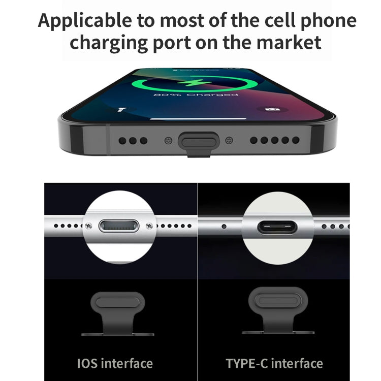 10pcs USB-C/Type-C  Mobile Phone Charging Port Silicone Anti-Dust Plug Back-adhesive Loss-proof Cover(Black)