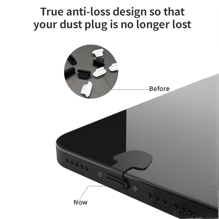 10pcs USB-C/Type-C  Mobile Phone Charging Port Silicone Anti-Dust Plug Back-adhesive Loss-proof Cover(Black)