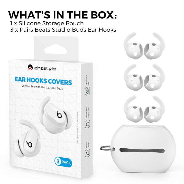 For Beats Studio Buds AhaStyle PT172 Earphone Silicone Ear Caps, Style: Earcap x 3+Case (White)