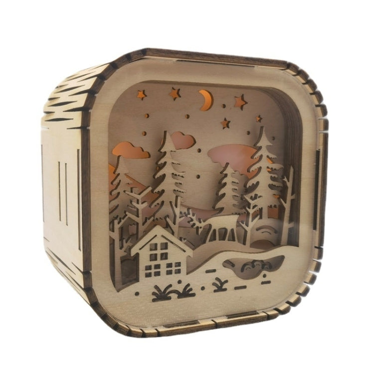 BT813X Solid Wood Ambient Light Wireless Bluetooth Speaker Home Night Light Wood Carving Pattern Audio(Wood Color)
