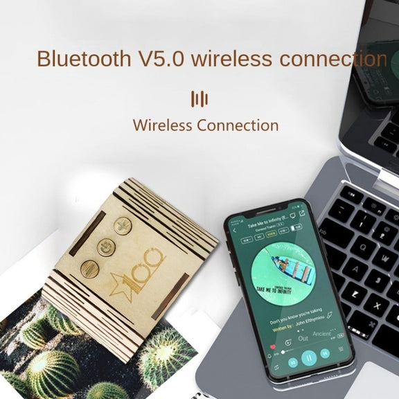 BT813X Solid Wood Ambient Light Wireless Bluetooth Speaker Home Night Light Wood Carving Pattern Audio(Wood Color)