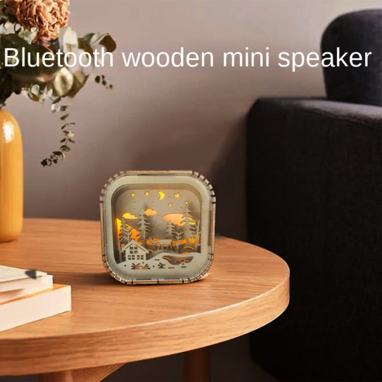 BT813X Solid Wood Ambient Light Wireless Bluetooth Speaker Home Night Light Wood Carving Pattern Audio(Wood Color)