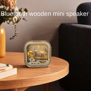 BT813X Solid Wood Ambient Light Wireless Bluetooth Speaker Home Night Light Wood Carving Pattern Audio(Wood Color)