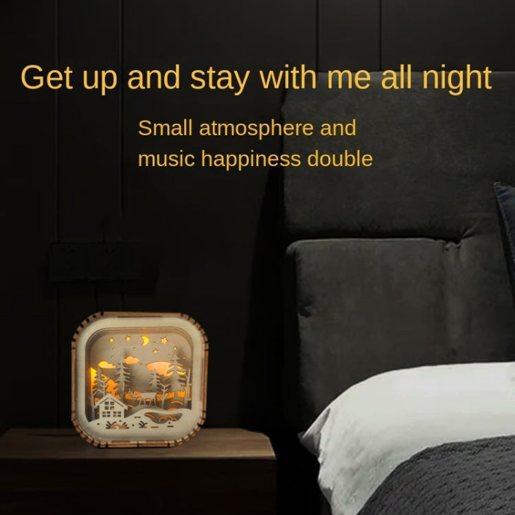 BT813X Solid Wood Ambient Light Wireless Bluetooth Speaker Home Night Light Wood Carving Pattern Audio(Wood Color)