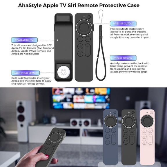 For Apple TV Siri Remote 2/3 AhaStyle PT165 Remote Controller Silicone Protective Case(Black)