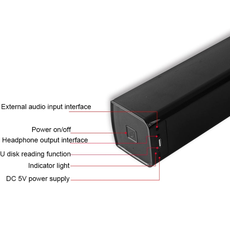 BT809S Desktop Long Gaming Bluetooth Speaker Computer USB Plug-in Intelligent Ambient Light Audio(Black)