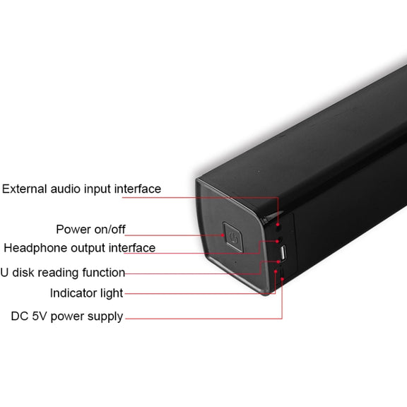 BT809S Desktop Long Gaming Bluetooth Speaker Computer USB Plug-in Intelligent Ambient Light Audio(Black)