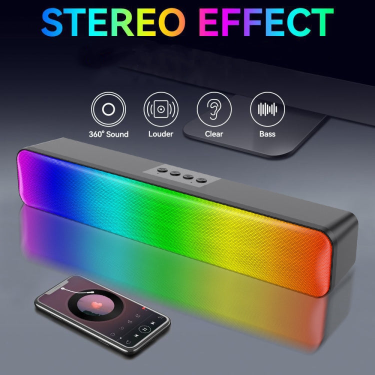 E-3562 Desktop Long Strip Multifunctional RGB Colorful Light Bluetooth Wireless Speaker(Black)