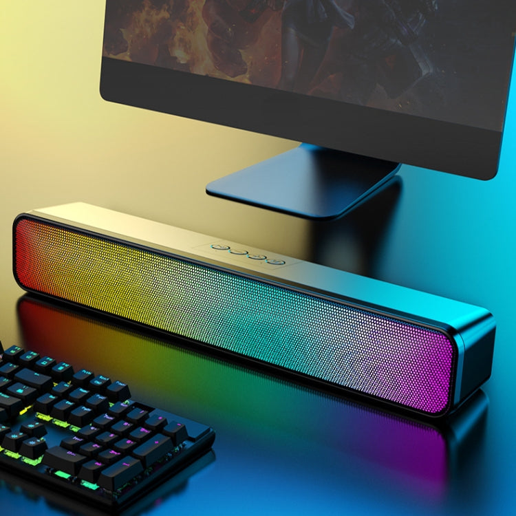E-3562 Desktop Long Strip Multifunctional RGB Colorful Light Bluetooth Wireless Speaker(Black)