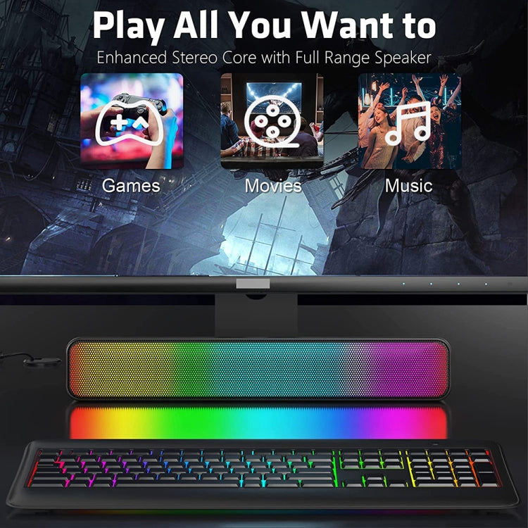 E-3562 Desktop Long Strip Multifunctional RGB Colorful Light Bluetooth Wireless Speaker(Black)