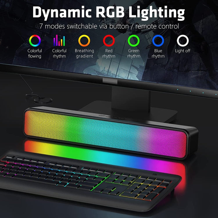 E-3562 Desktop Long Strip Multifunctional RGB Colorful Light Bluetooth Wireless Speaker(Black)