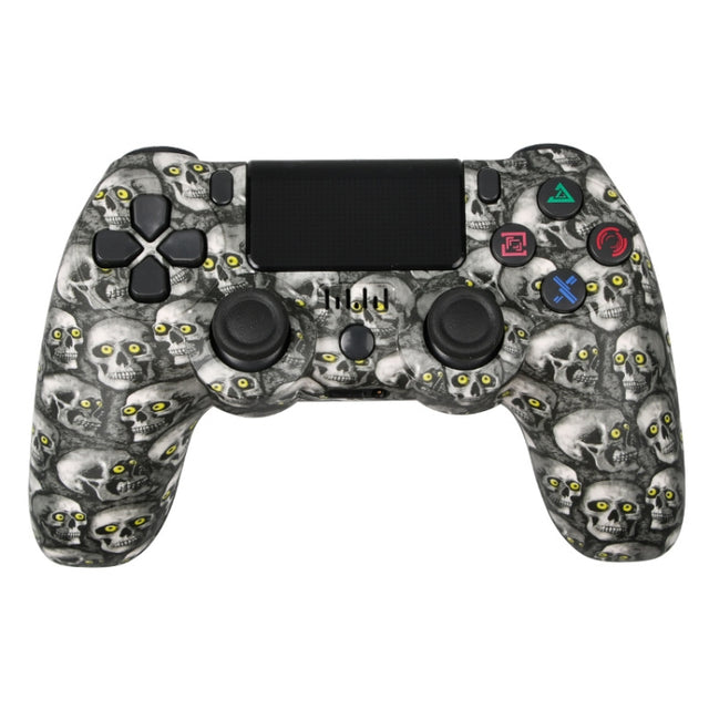 For PS4 Wireless Bluetooth Game Controller With Light Strip Dual Vibration Game Handle(Green Eye Skull)