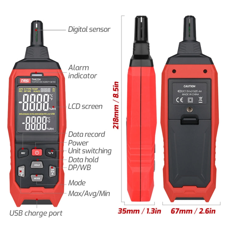 TASI TA622B USB Computer Connection Temperature Humidity Meter Digital Dew Point Thermometer